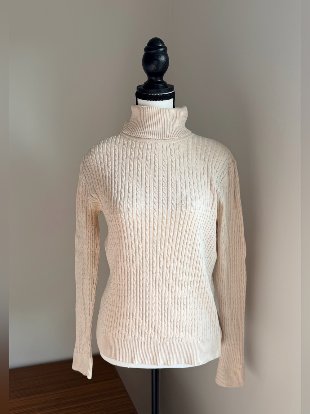 JEANNE PIERRE Cream Cable Knit Turtleneck Sweater